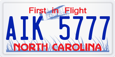 NC license plate AIK5777