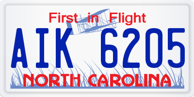 NC license plate AIK6205