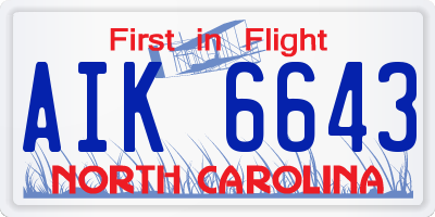 NC license plate AIK6643