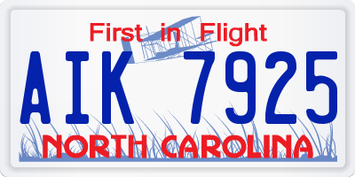 NC license plate AIK7925