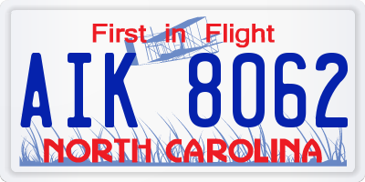 NC license plate AIK8062