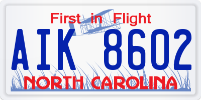 NC license plate AIK8602