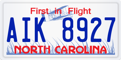 NC license plate AIK8927