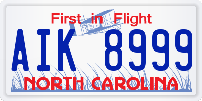 NC license plate AIK8999