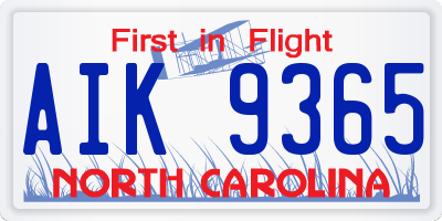 NC license plate AIK9365