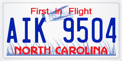 NC license plate AIK9504