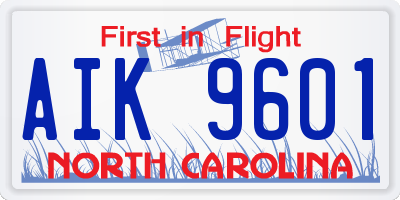 NC license plate AIK9601