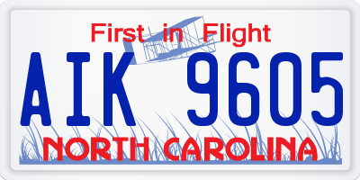 NC license plate AIK9605