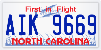 NC license plate AIK9669