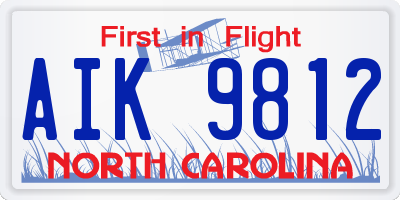 NC license plate AIK9812