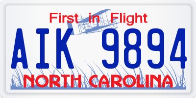 NC license plate AIK9894