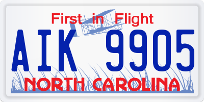 NC license plate AIK9905
