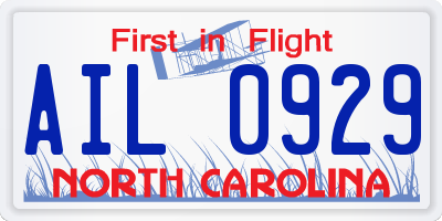 NC license plate AIL0929