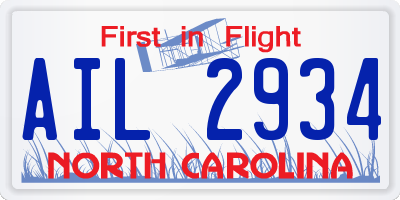 NC license plate AIL2934
