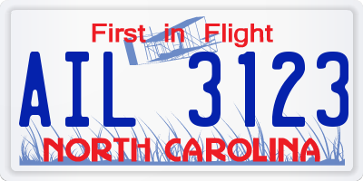 NC license plate AIL3123