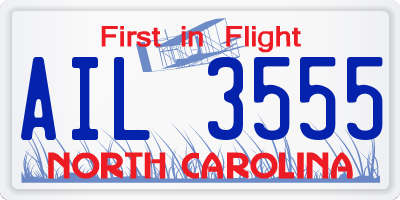 NC license plate AIL3555