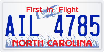 NC license plate AIL4785