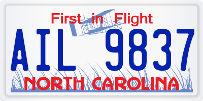NC license plate AIL9837