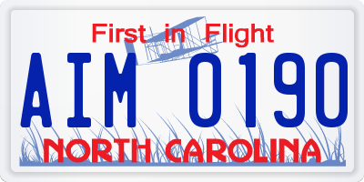 NC license plate AIM0190