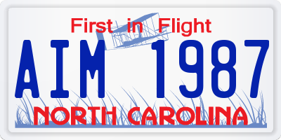 NC license plate AIM1987