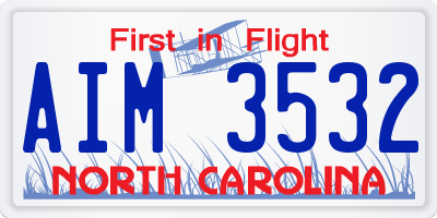 NC license plate AIM3532