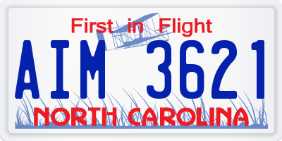 NC license plate AIM3621