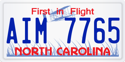 NC license plate AIM7765