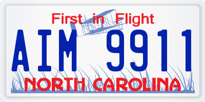 NC license plate AIM9911