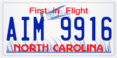 NC license plate AIM9916