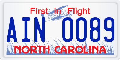 NC license plate AIN0089