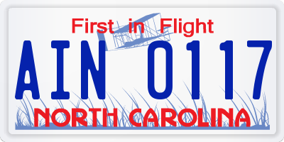 NC license plate AIN0117