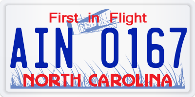 NC license plate AIN0167