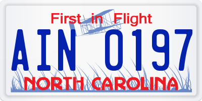 NC license plate AIN0197