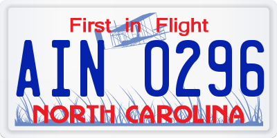 NC license plate AIN0296