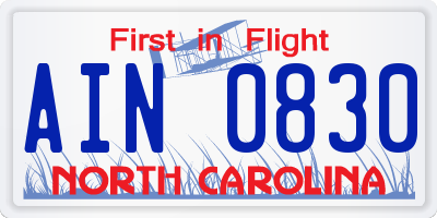 NC license plate AIN0830
