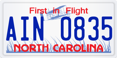 NC license plate AIN0835