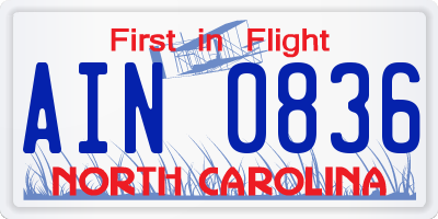 NC license plate AIN0836