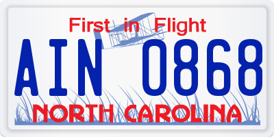 NC license plate AIN0868