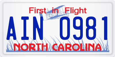 NC license plate AIN0981