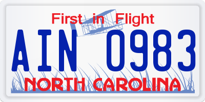 NC license plate AIN0983