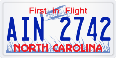 NC license plate AIN2742