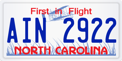 NC license plate AIN2922