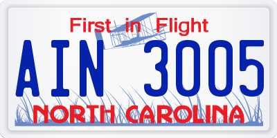 NC license plate AIN3005