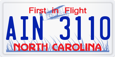 NC license plate AIN3110
