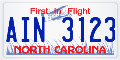 NC license plate AIN3123