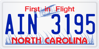 NC license plate AIN3195