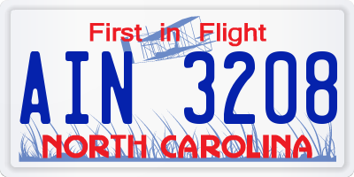 NC license plate AIN3208