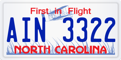 NC license plate AIN3322