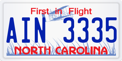 NC license plate AIN3335