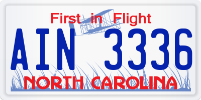 NC license plate AIN3336